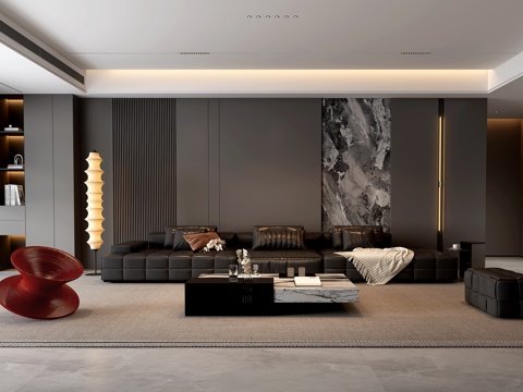  现代家居意式客厅 现代意式客厅 沙发背景墙 沙发茶几3d模型 