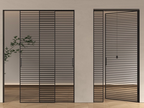 现代格栅门 推拉门 移门 隔断门su模型