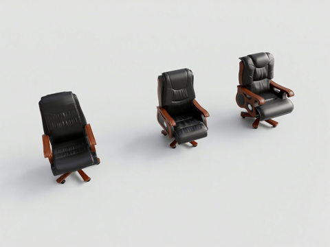 现代办公椅 人体工学办公椅 黑皮木扶老板椅 可躺逍遥椅su模型