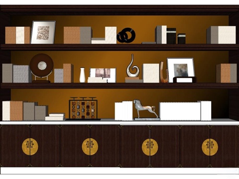 新中式书柜 储物柜 实木书柜 书柜 全屋定制su模型