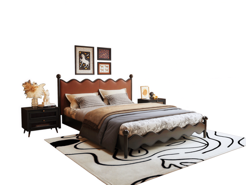 法式中古风双人床 床头柜su模型