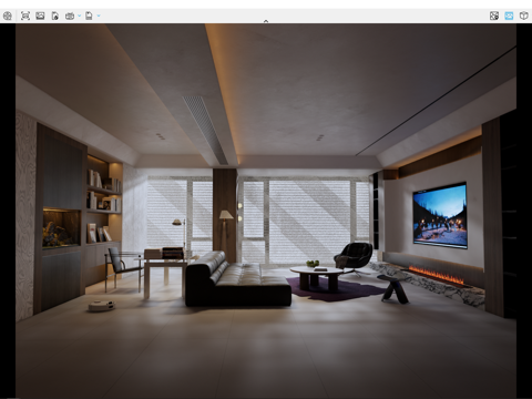 极简现代客餐厅夜景su模型