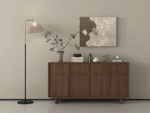 中古餐边柜 玄关柜 矮柜 木材 装饰柜 落地灯 摆件su模型