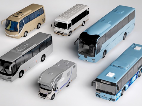 现代大巴车 公交车 中巴车 巴士su模型