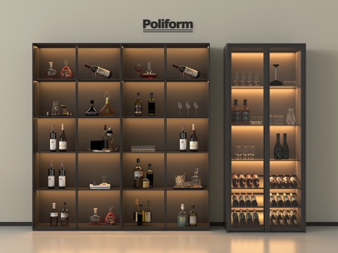 现代酒柜 红酒 玻璃展示柜su模型