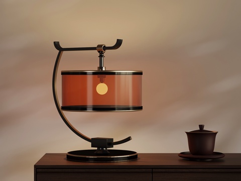 新中式台灯 茶杯su模型