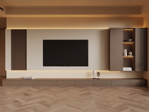 中古风电视背景墙su模型