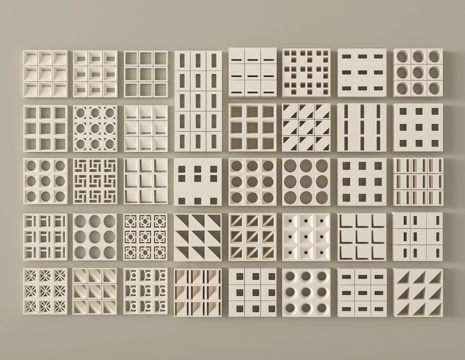 现代隔断 水泥砖隔断 空心砖 镂空水泥砖su模型