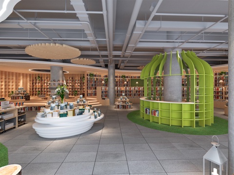 原木风书吧图书馆施工图cad施工图