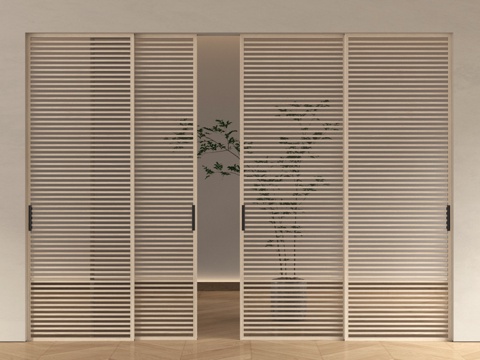 现代格栅门 推拉门 移门su模型