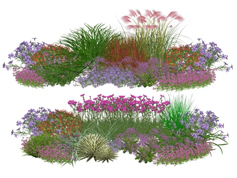 现代庭院花卉植物堆景观组合su模型