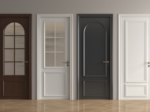 法式平开门组合 单开门 卧室门 厨卫门 木门 玻璃门su模型