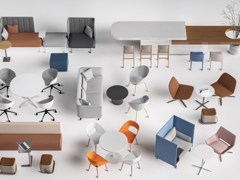 现代茶水间桌椅 公司休息区桌椅 吧台桌椅 休闲桌椅su模型