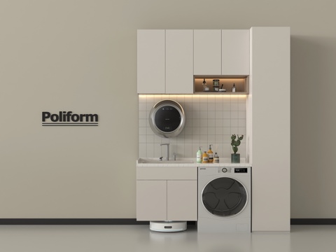 现代洗衣机柜  洗衣机 壁挂式洗衣机 阳台洗衣机柜  扫地机su模型