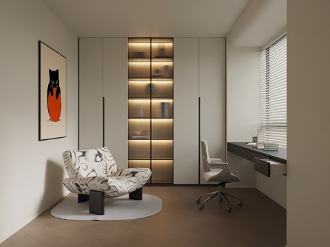  现代书房3d模型 