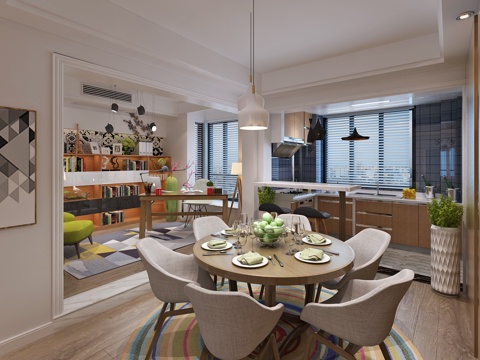  北欧餐厅3d模型 