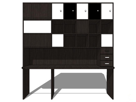 新中式书柜 储物柜 实木书柜 书柜 全屋定制su模型