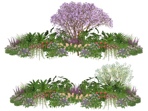 现代庭院花卉植物堆景观组合su模型