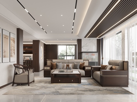  新中式客餐厅3d模型 