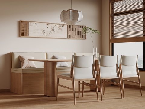 新中式卡座 餐桌椅su模型