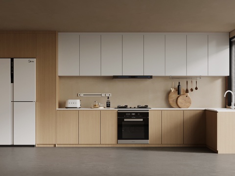 新中式厨房 橱柜 冰箱su模型