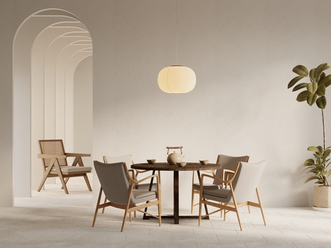 侘寂风休闲桌椅 餐桌椅su模型