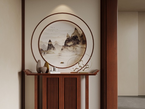 新中式玄关 端景台su模型