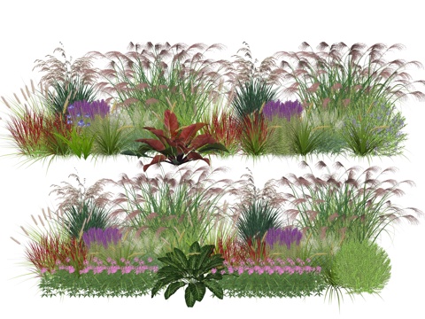 现代庭院花卉植物堆组合su模型