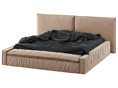  现代简约双人床 双人床 简约床 卧室床 抱枕3d模型 