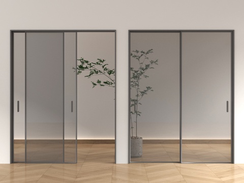 现代推拉门 玻璃推拉门 无轨推拉门 阳台门su模型