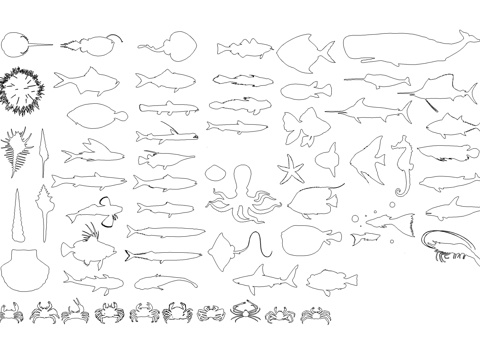 鱼虾生物图库cad施工图