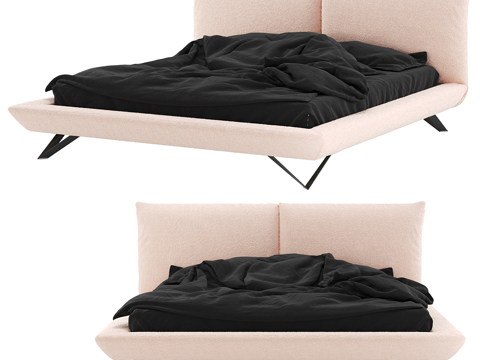  现代简约双人床 双人床 简约床 卧室床 抱枕3d模型 