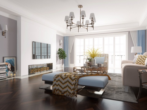  美式客餐厅 美式沙发3d模型 