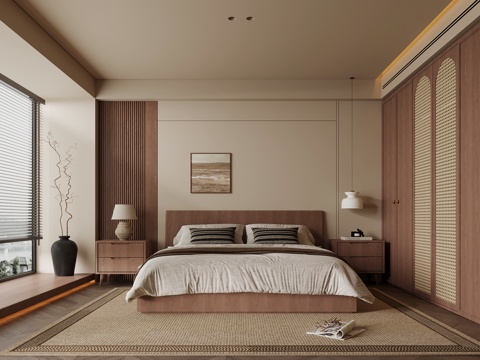 中古风卧室 双人床 衣柜相机su模型