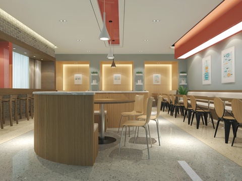  现代时尚餐厅 简约快餐厅 时尚食堂 大学食堂 餐饮店3d模型 