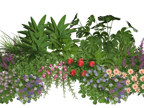 现代庭院花卉植物堆景观组合su模型