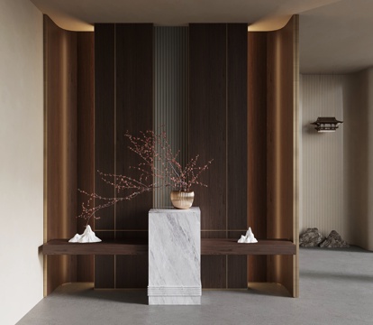 新中式玄关 隔断su模型