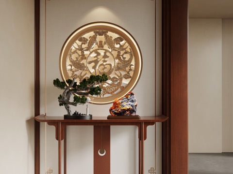 新中式玄关 端景台su模型