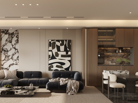  现代意式客餐厅 轻奢意式客餐厅 高级灰客餐厅 海派风客餐厅3d模型 