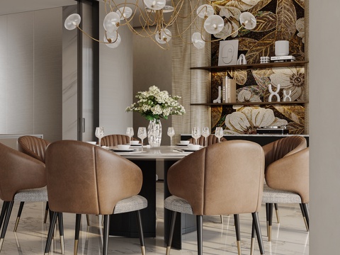 现代轻奢餐厅 餐桌椅su模型