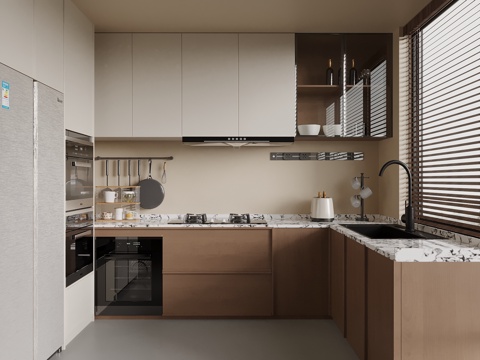 中古风厨房 橱柜 洗碗机su模型