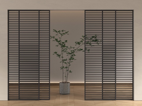 现代格栅门 推拉门 移门 隔断门su模型