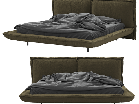  现代简约双人床 双人床 简约床 卧室床 抱枕3d模型 