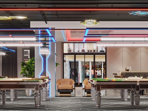  现代 台球厅 台球室 台球包间3d模型 