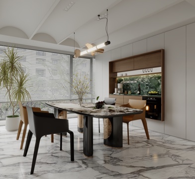  现代餐厅 餐桌椅 餐边柜3d模型 