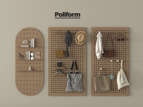 现代挂件 洞洞板 墙饰板 置物架 衣架su模型