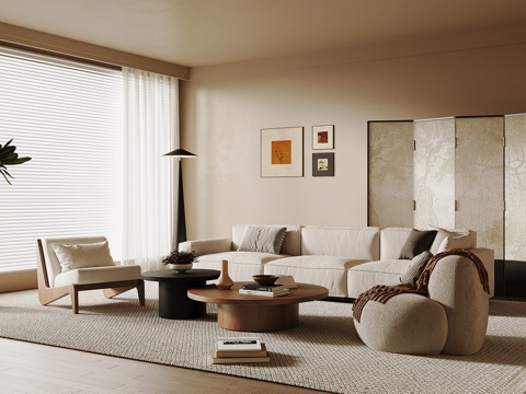 中古风客厅 沙发茶几组合su模型