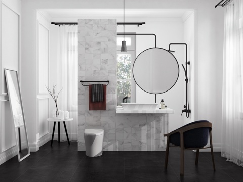  简欧混搭卫生间马桶洗手盆毛巾3d模型 