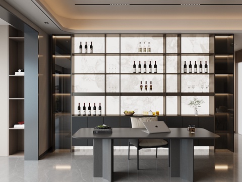 现代意式书房 开放式书房 书桌椅 茶桌椅 客厅茶室 客厅书房su模型