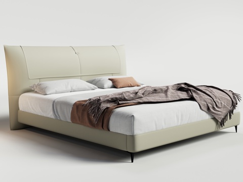  现代床 意式极简床 双人床 皮革床 轻奢床 Minotti床3d模型 